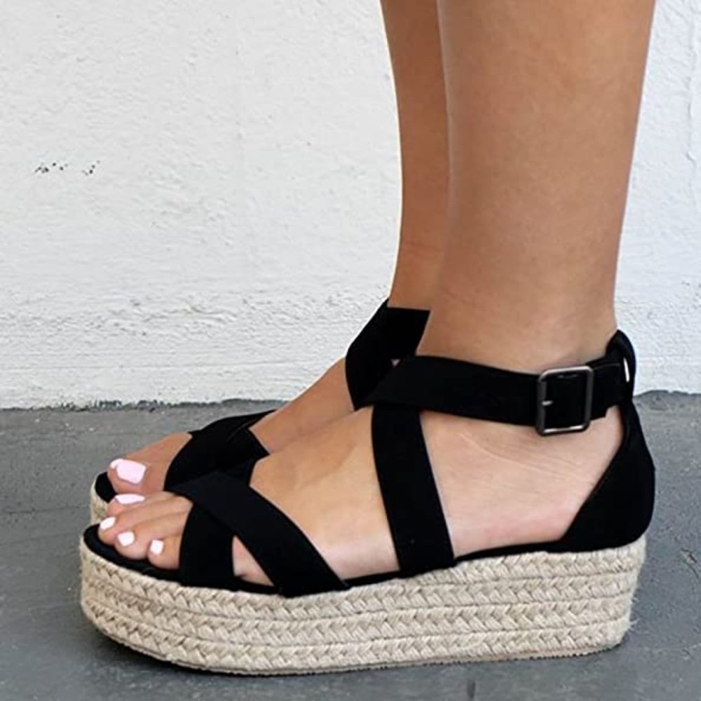 Strappy Black Platform Espadrilles